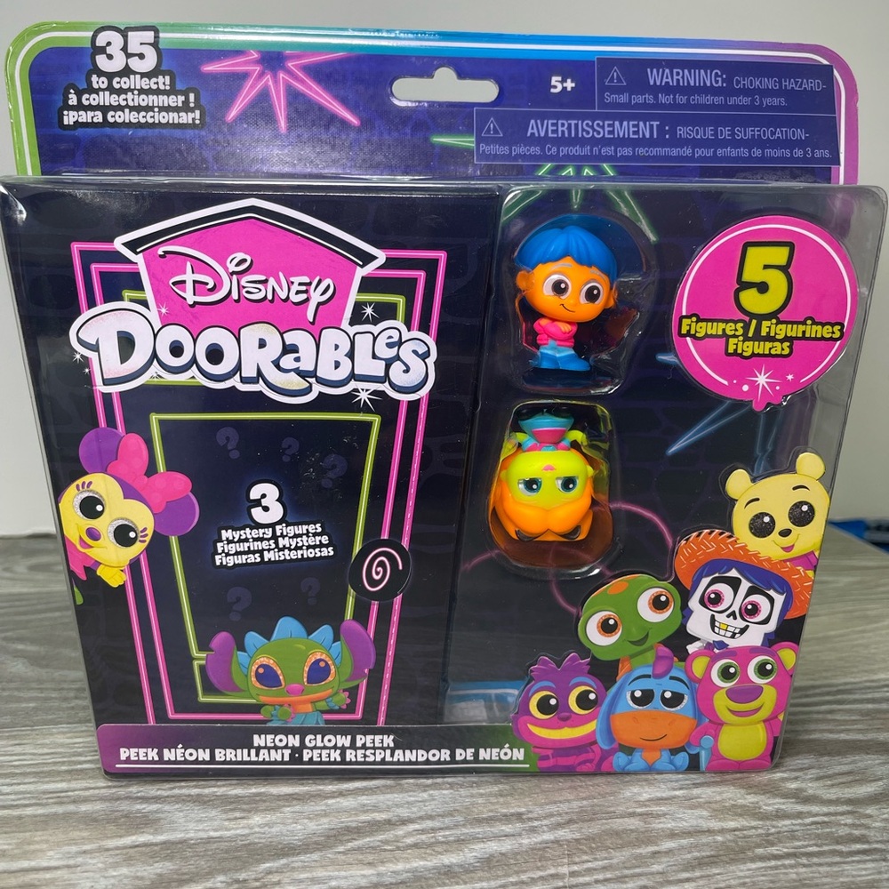 Disney Doorables Neon Glow Peek Figures - Blue, Orange, Yellow